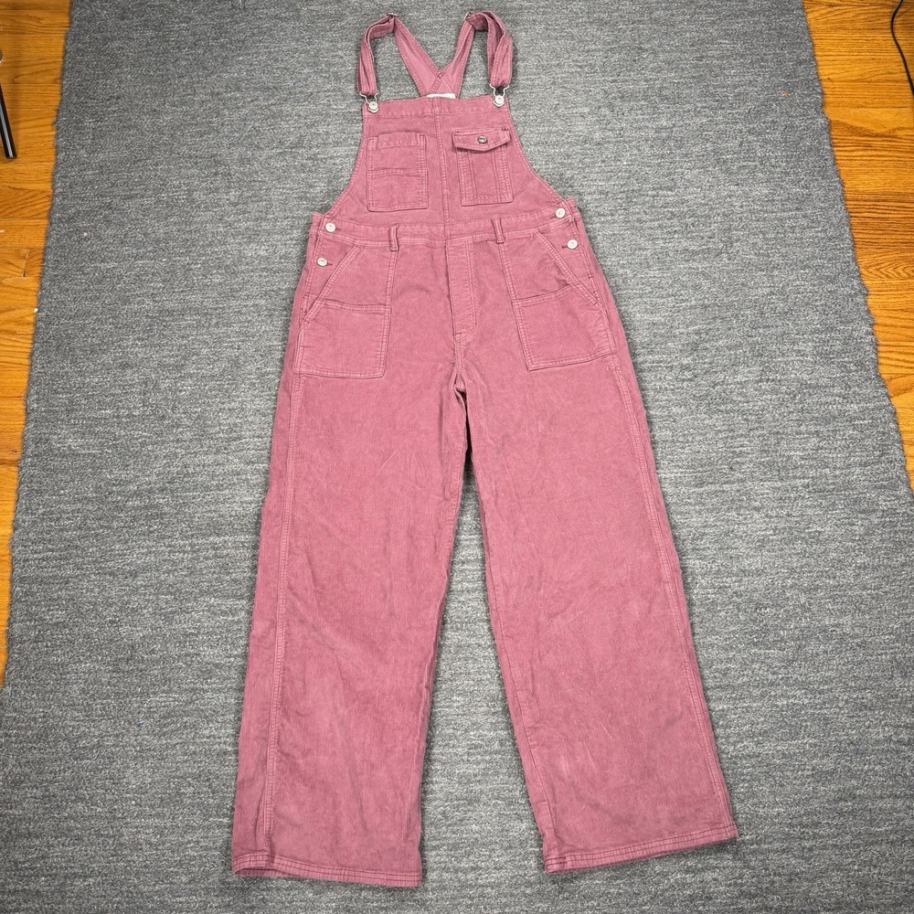 American Eagle Stovepite Corduroy Overalls Women Large Pink Wide Leg Workwear